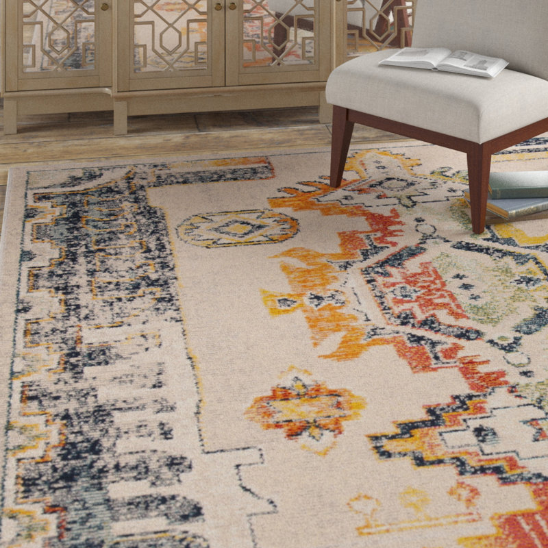 Bungalow Rose Haneul Performance Light Gray/Orange Rug & Reviews Wayfair